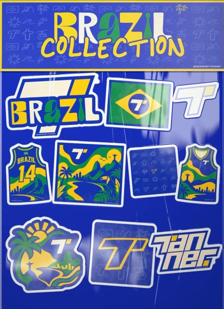 Brazil Collection sticker pack — whole clear bag and folded header
