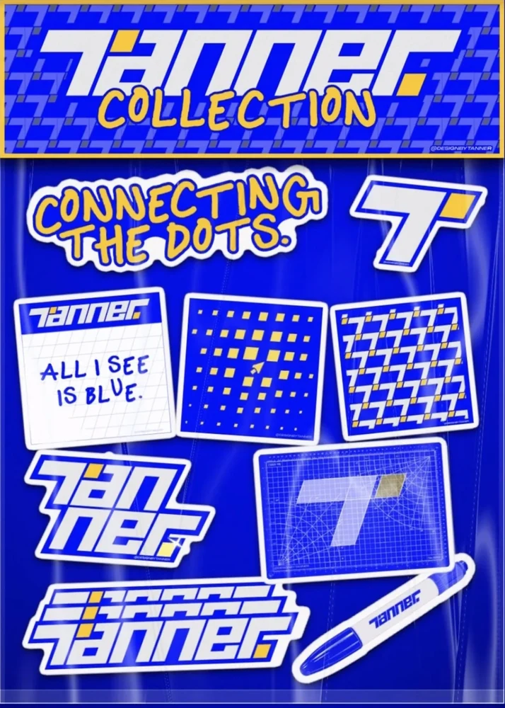 Tanner Collection sticker pack — 10 stickers in a clear bag with folded header