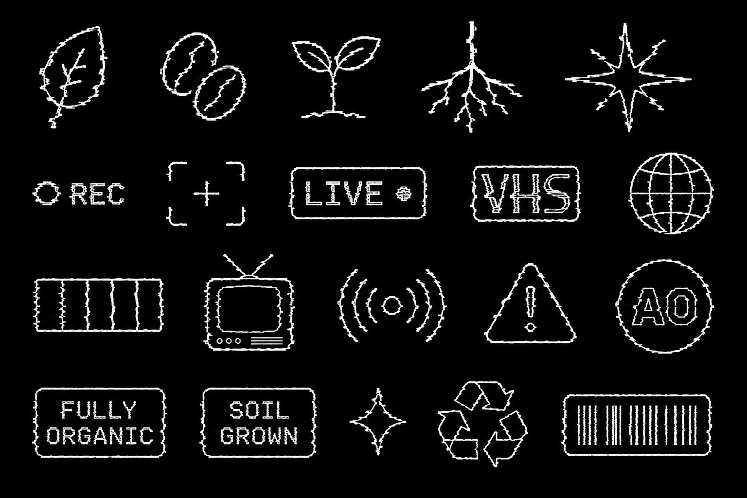 Analog Organics stitched-outline icon system