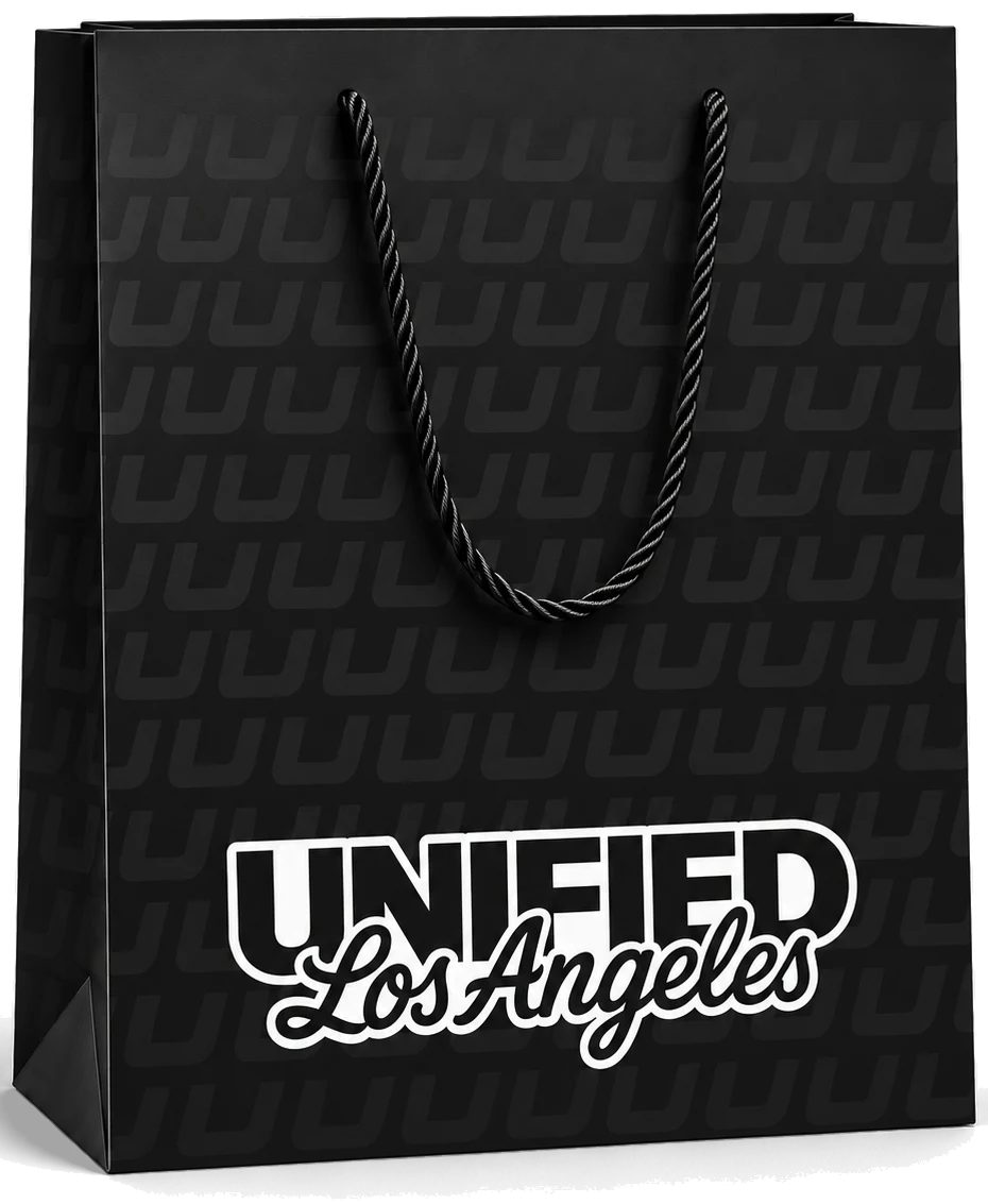 Unified wordmark shopping bag.