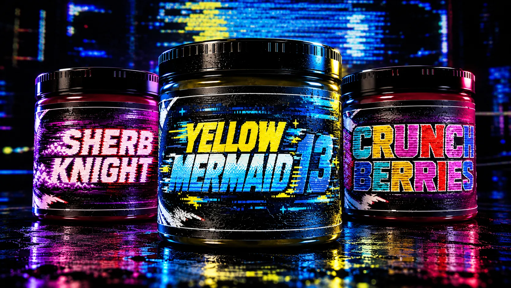 Analog — Sherb Knight, Crunch Berries, Yellow Mermaid 13, trio render 02