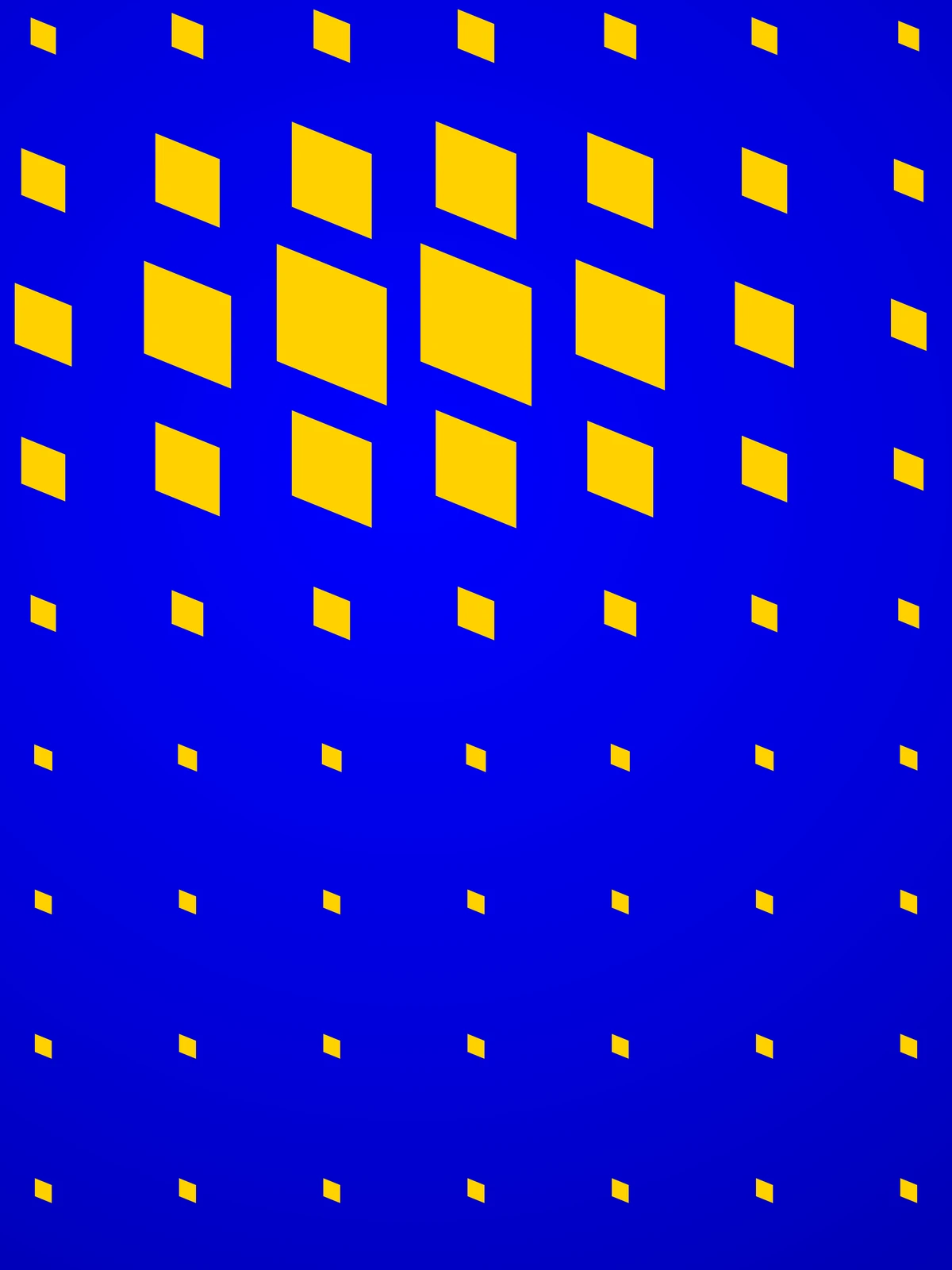 Dot Field: yellow 22° parallelogram dots on Tanner Blue, largest near the top, shrinking down the print