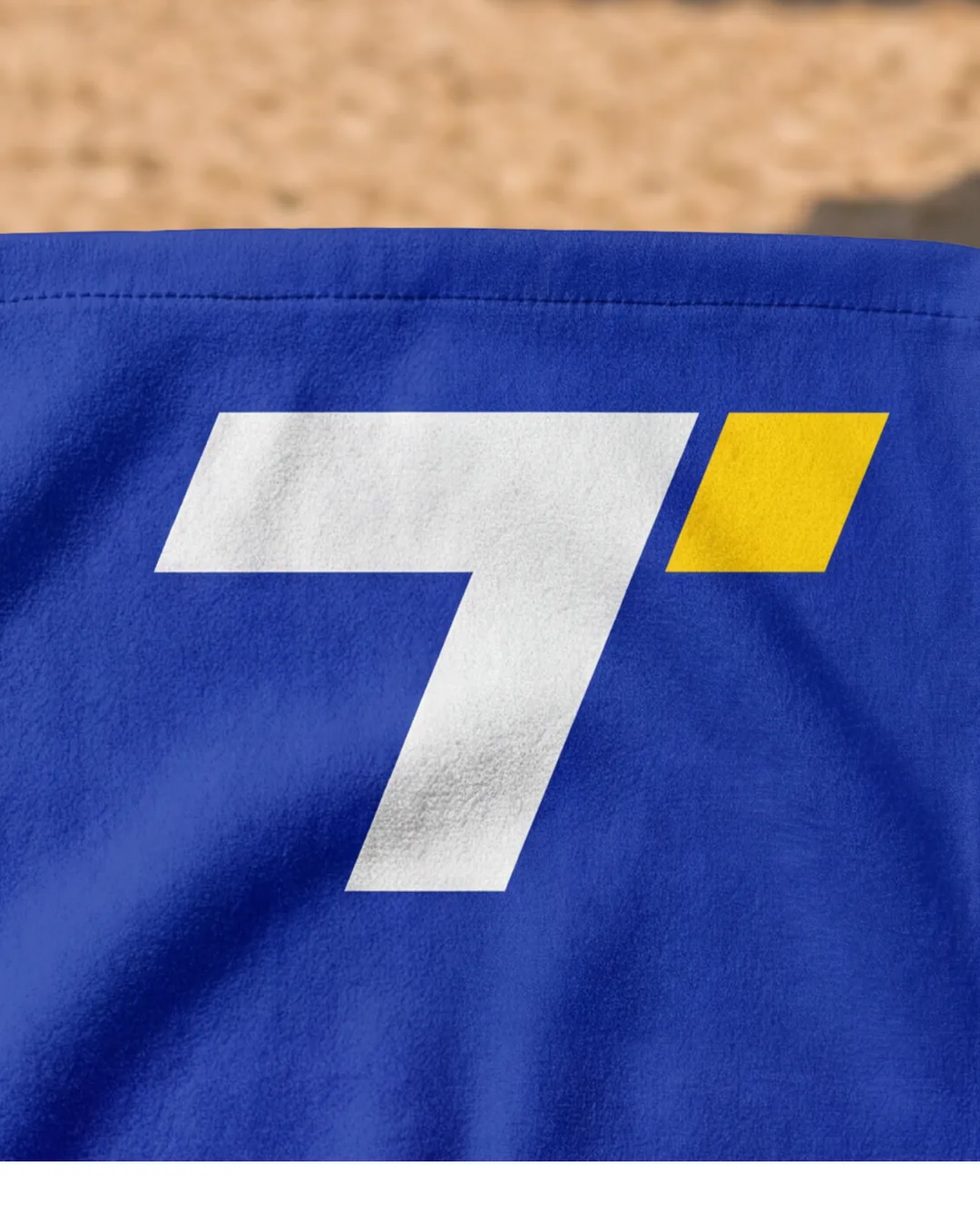Seven mark printed on athletic shorts fabric